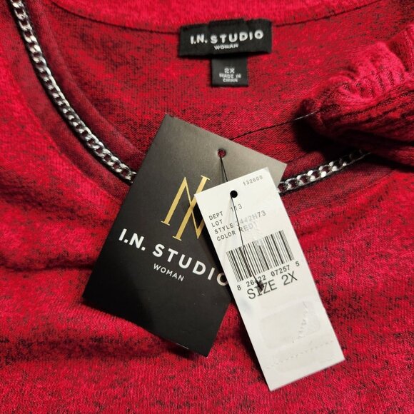 I.N.Studio Womens Size 2 X Red Lightweight Sweater Plus SideTie and Neck -23 - Picture 11 of 11
